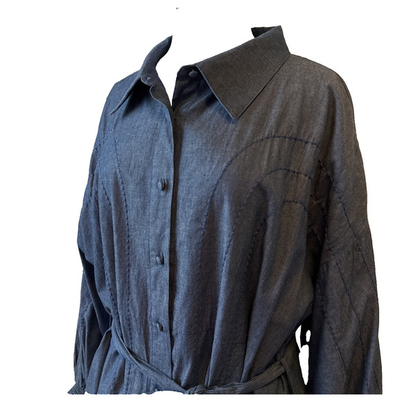 Ciebon Womens Plus 1X Chambray Lined Embroidered Denim Shirt Dress Western Boho - Picture 3 of 13